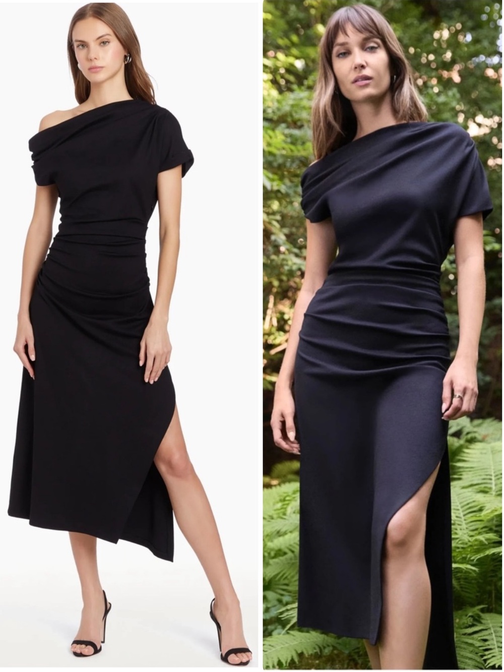 Amanda Uprichard Columba Black One-Shoulder Side-Slit Midi Dress NWT $279